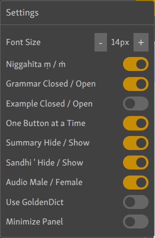 settings panel